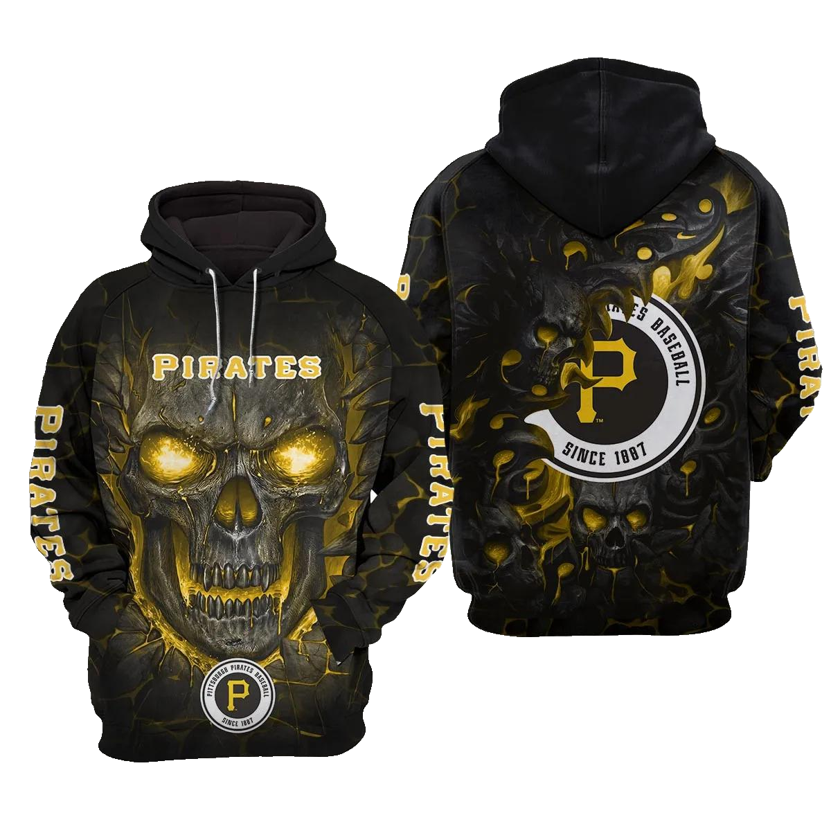 Pittsburgh Pirates Lava Skull 3D MLB All Over Print Hoodie -Moonbestprint