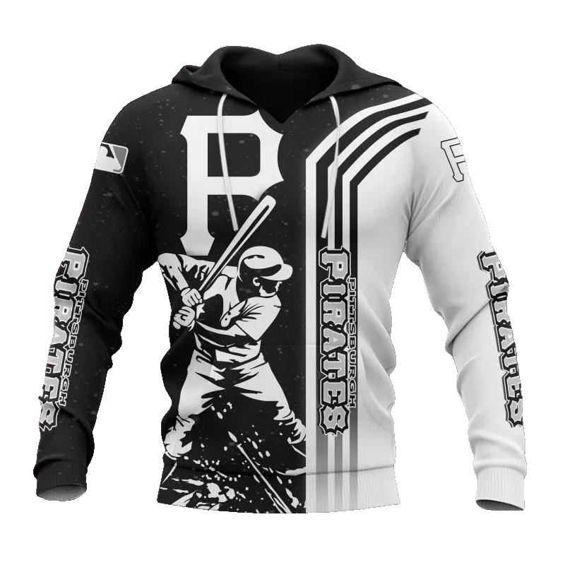 Pittsburgh Pirates Black And White MLB All Over Print Hoodie -Moonbestprint
