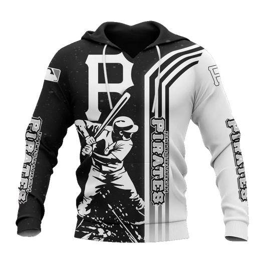 Pittsburgh Pirates Black And White MLB All Over Print Hoodie -Moonbestprint