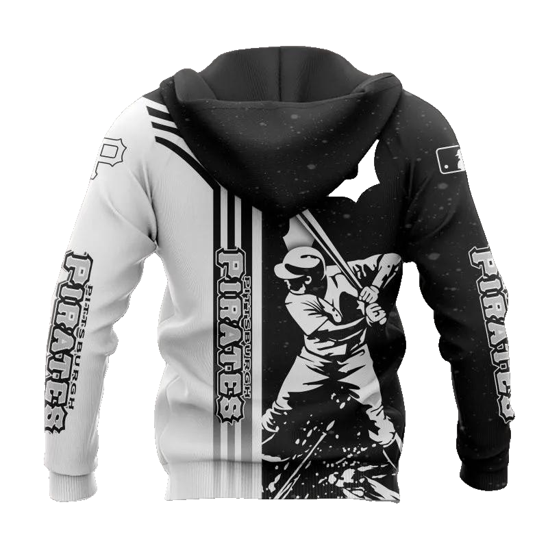 Pittsburgh Pirates Black And White MLB All Over Print Hoodie -Moonbestprint
