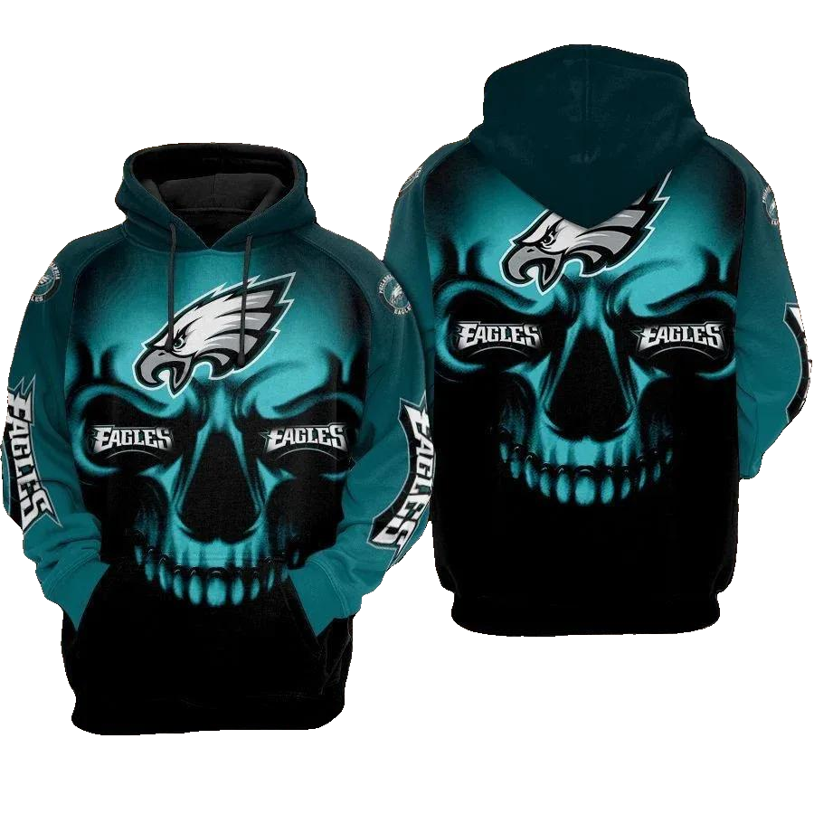 Philadelphia Eagles Skull NFL3D All Over Print Hoodie -Moonbestprint