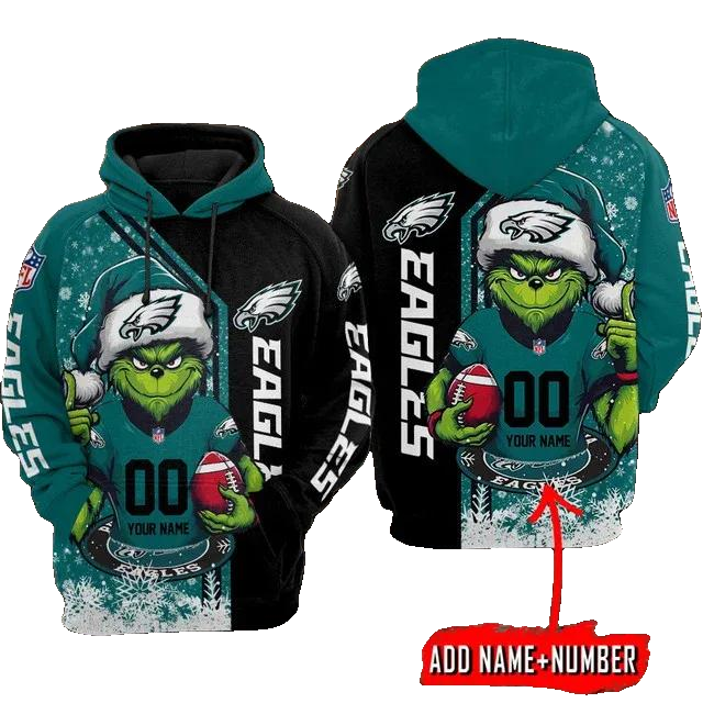 Philadelphia Eagles Yoda Personalized ChristmasNFL 3D All Over Print Hoodie -Moonbestprint