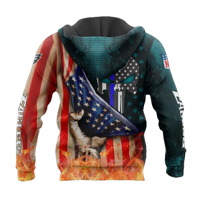 Philadelphia Eagles Skull American Flag NFL 3D All Over Print Hoodie -Moonbestprint