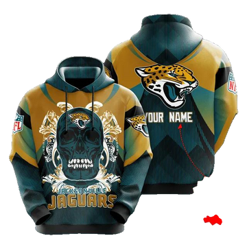 Personalized Skull Floral Jacksonville Jaguars Custom Name NFL 3D All Over Print Hoodie -Moonbestprint