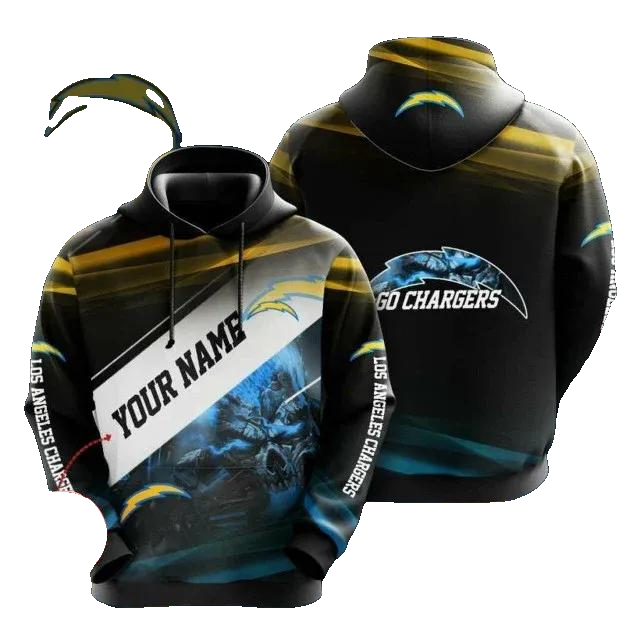 Personalized Los Angeles Chargers Sukll Light Custom Name NFL 3D All Over Print Hoodie -Moonbestprint