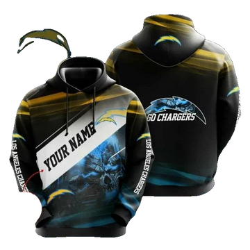 Personalized Los Angeles Chargers Sukll Light Custom Name NFL 3D All Over Print Hoodie -Moonbestprint