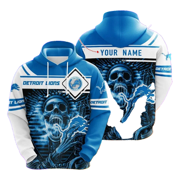 Personalized Custom Name Detroit Lions Skull NFL 3D All Over Print Hoodie -Moonbestprint