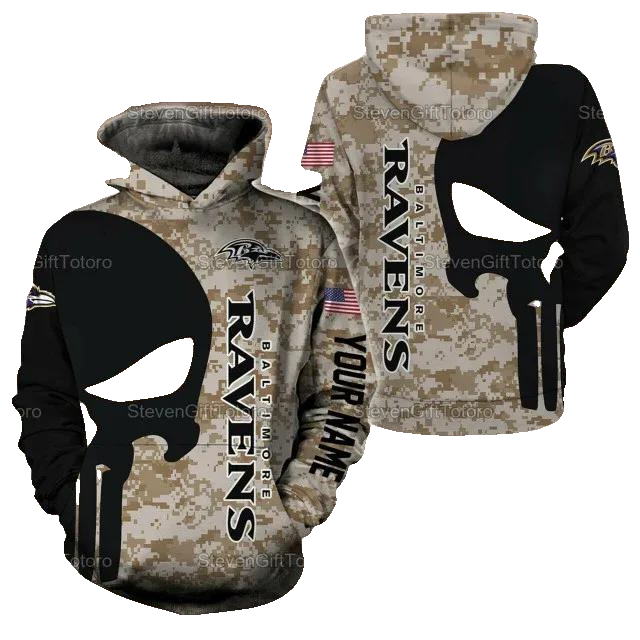 Personalized Baltimore Ravens Camo Custom NFL 3D All Over Print Hoodie -Moonbestprint