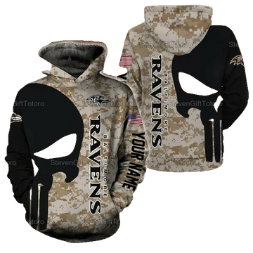 Personalized Baltimore Ravens Camo Custom NFL 3D All Over Print Hoodie -Moonbestprint