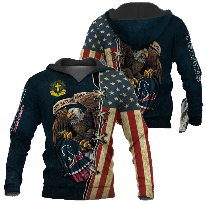 One Nation Under God Houston Texans NFL 3D All Over Print Hoodie -Moonbestprint