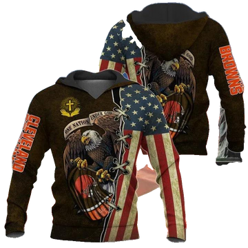 One Nation Under God Cleveland Browns Anniversary NFL 3D All Over Print Hoodie -Moonbestprint