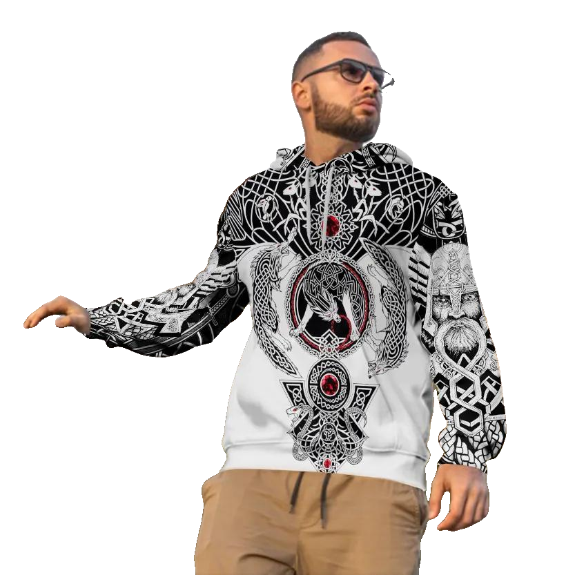 Odin Yinyang Werewolves Viking Compass Tattoo 3D All Over Print Hoodie -Moonbestprint