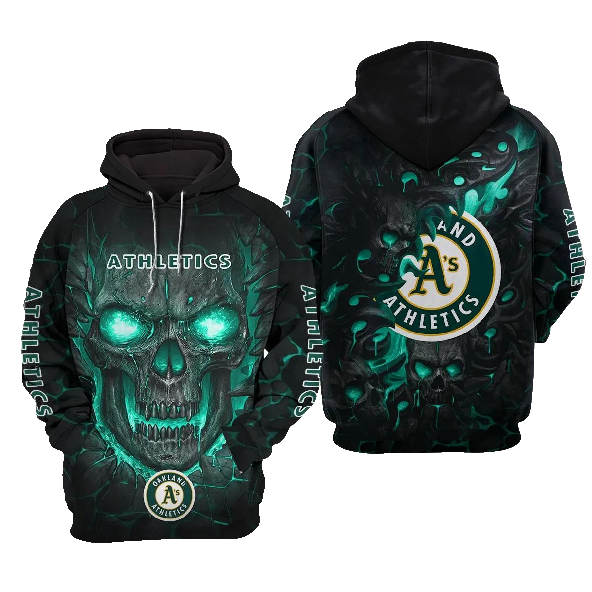 Oakland Athletics Lava Skull 3D MLB All Over Print Hoodie -Moonbestprint