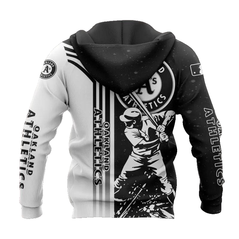 Oakland Athletics Black And White MLB All Over Print Hoodie -Moonbestprint