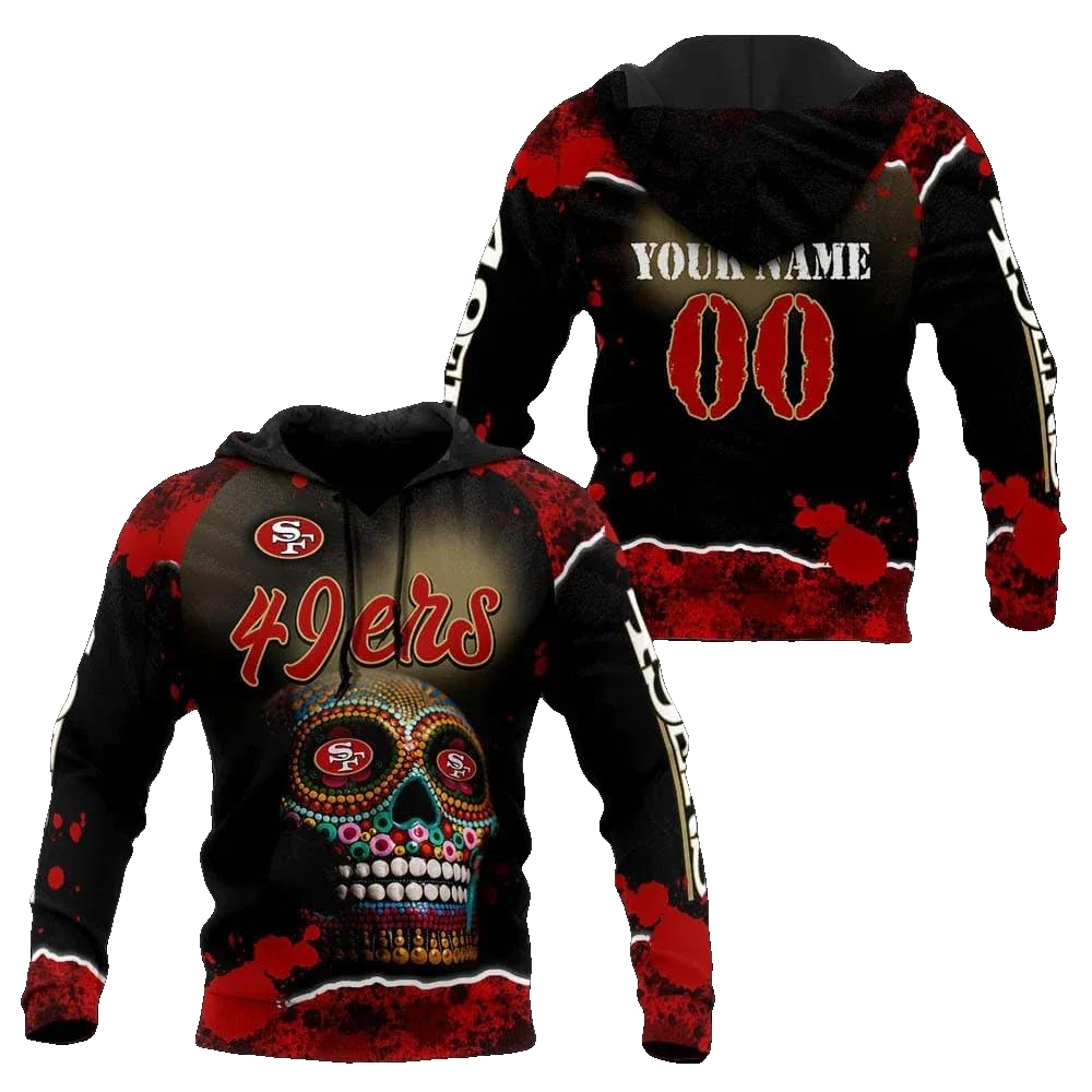 NFL San Francisco 49ers Skull Personalized NFL 3D All Over Print Hoodie -Moonbestprint