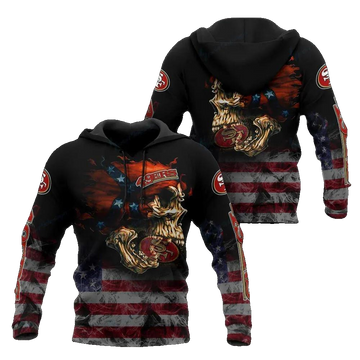 NFL San Francisco 49ers American Flag Skull NFL 3D All Over Print Hoodie -Moonbestprint