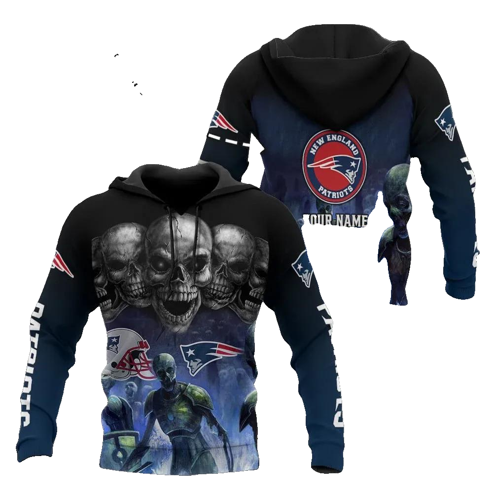 NFl New England Patriots Skull Personalized NFL 3D All Over Print Hoodie -Moonbestprint