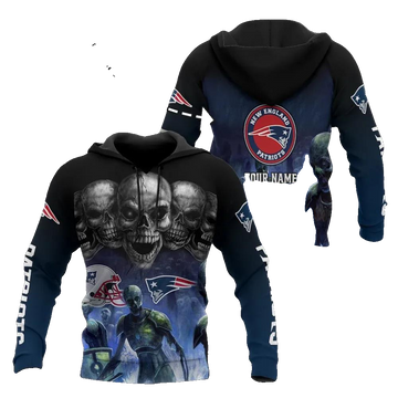 NFl New England Patriots Skull Personalized NFL 3D All Over Print Hoodie -Moonbestprint