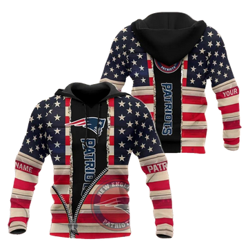 NFL New England Patriots American Flag Zip Personalized NFL 3D All Over Print Hoodie -Moonbestprint