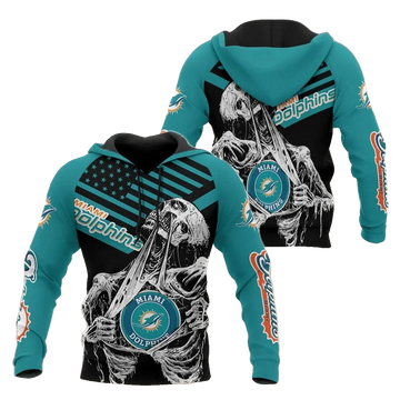 NFL Miami Dolphins Skelenton NFL 3D All Over Print Hoodie -Moonbestprint