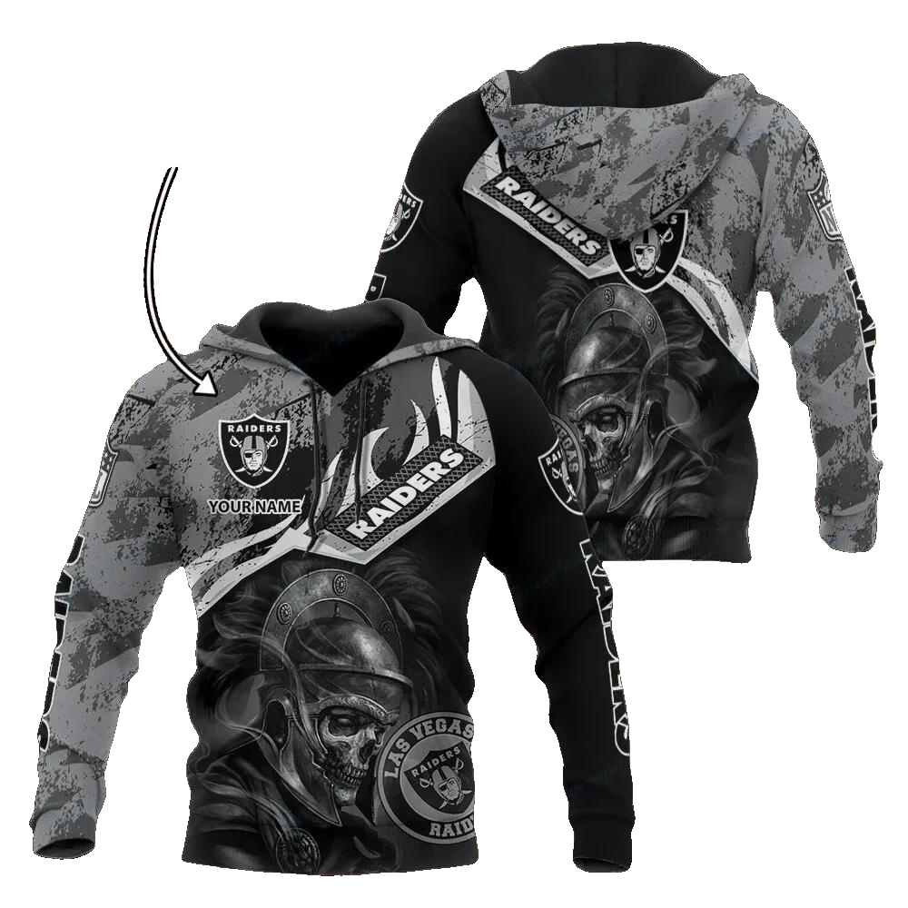 NFL Las Vegas Raiders Warrior Skeleton Personalized NFL 3D All Over Print Hoodie -Moonbestprint