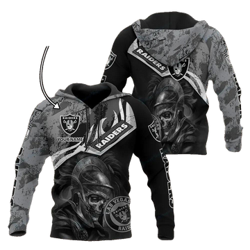 NFL Las Vegas Raiders Warrior Skeleton Personalized NFL 3D All Over Print Hoodie -Moonbestprint