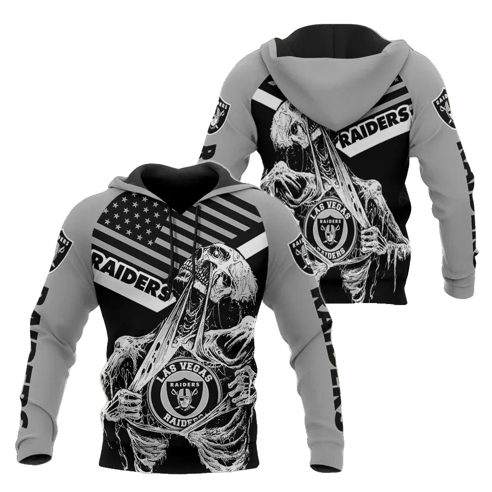 NFL Las Vegas Raiders Skeleton NFL 3D All Over Print Hoodie -Moonbestprint