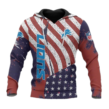 NFL Detroit Lions American Flag NFL 3D All Over Print Hoodie -Moonbestprint