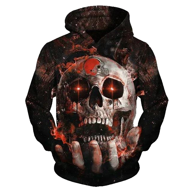 NFL Cleveland Browns Skull NFL 3D All Over Print Hoodie -Moonbestprint