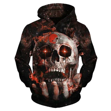 NFL Cleveland Browns Skull NFL 3D All Over Print Hoodie -Moonbestprint