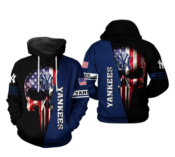 New York Yankees MLB US Flag Skull MLB All Over Print Hoodie -Moonbestprint
