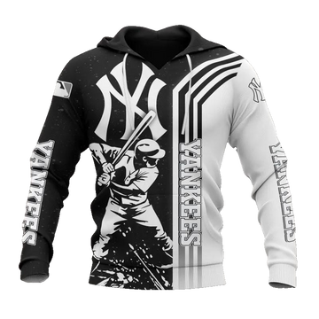 New York Yankees Black And White MLB All Over Print Hoodie -Moonbestprint