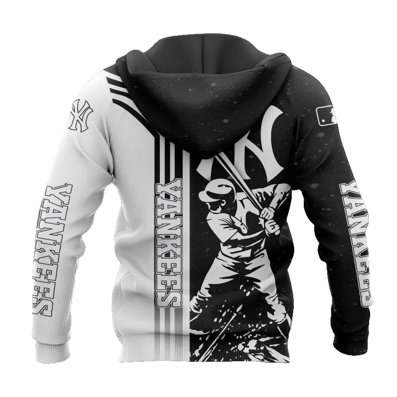 New York Yankees Black And White MLB All Over Print Hoodie -Moonbestprint