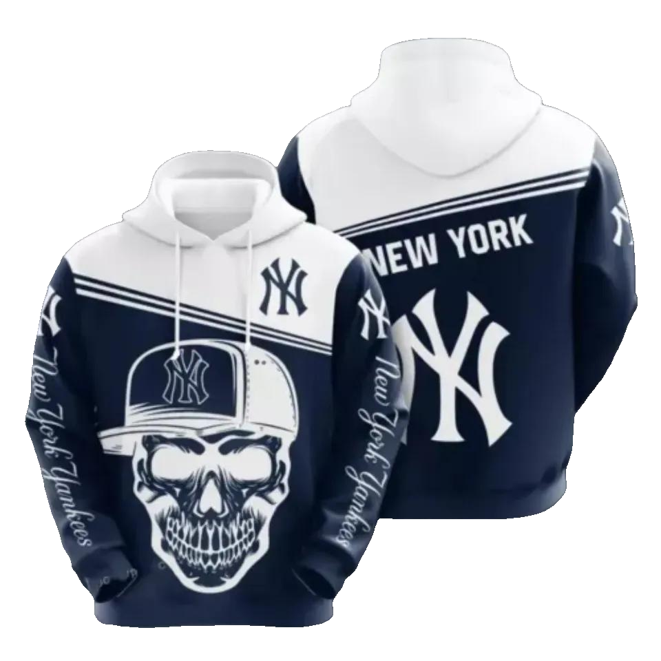 New York Team Yankeess Skull 3D MLB All Over Print Hoodie -Moonbestprint
