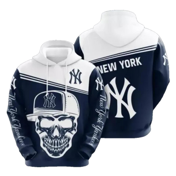 New York Team Yankeess Skull 3D MLB All Over Print Hoodie -Moonbestprint