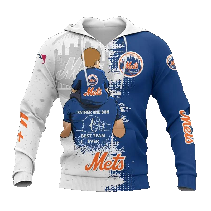 New York Mets Dad And Son MLB All Over Print Hoodie -Moonbestprint
