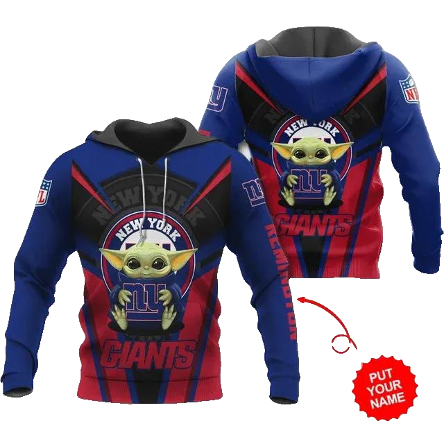 New York Giants Yoda Hug Personalized NFL 3D All Over Print Hoodie -Moonbestprint