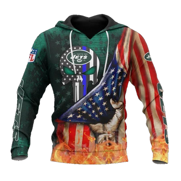 New York Jets All Skull American Flag Over PrintNFL 3D All Over Print Hoodie -Moonbestprint