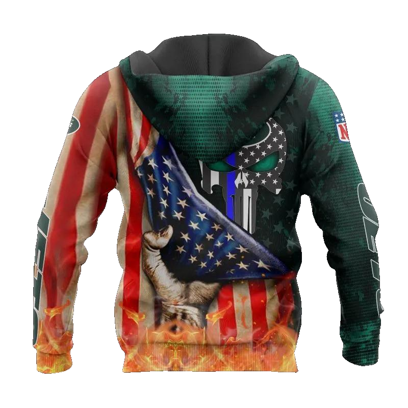 New York Jets All Skull American Flag Over PrintNFL 3D All Over Print Hoodie -Moonbestprint