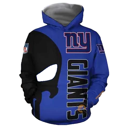 New York Giants Skull NFL 3D All Over Print Hoodie -Moonbestprint