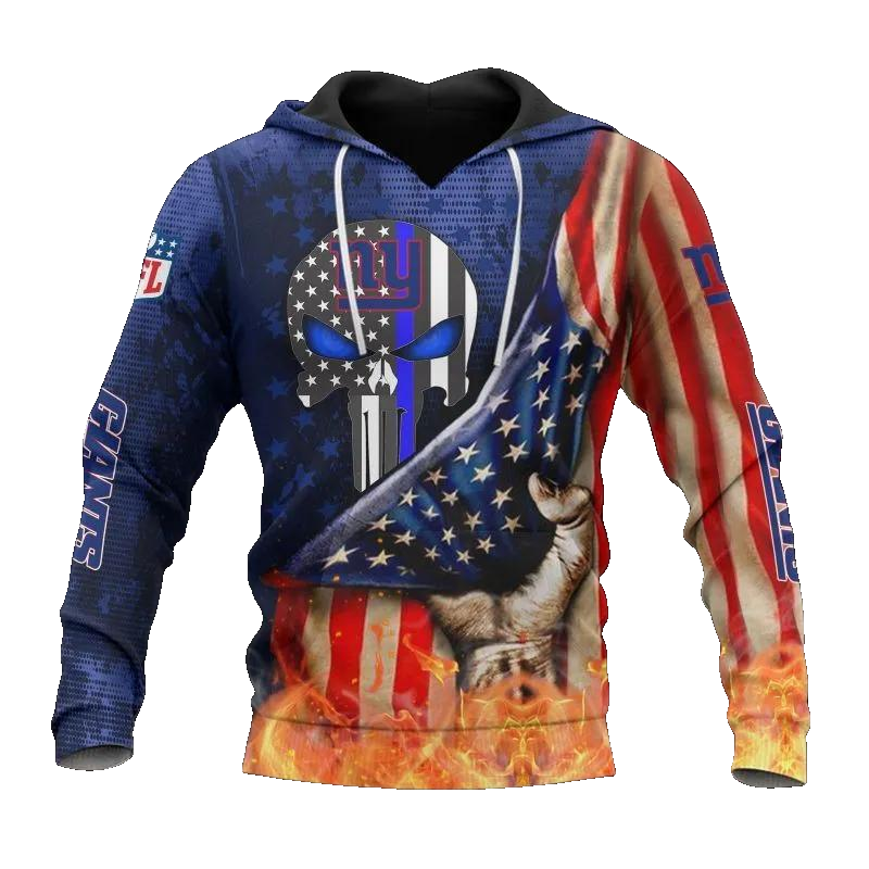 New York Giants Skull American Flag NFL 3D All Over Print Hoodie -Moonbestprint