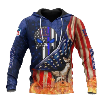 New York Giants Skull American Flag NFL 3D All Over Print Hoodie -Moonbestprint