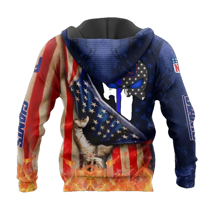 New York Giants Skull American Flag NFL 3D All Over Print Hoodie -Moonbestprint