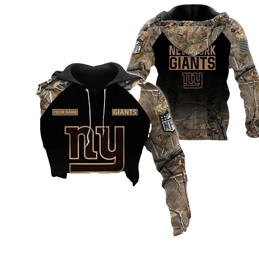 New York Giants Personalized Hunting Camo NFL 3D All Over Print Hoodie -Moonbestprint