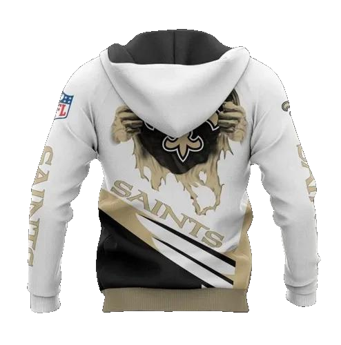 New Orleans Saints Football Busting Lose White And Black Pullover NFL 3D All Over Print Hoodie -Moonbestprint