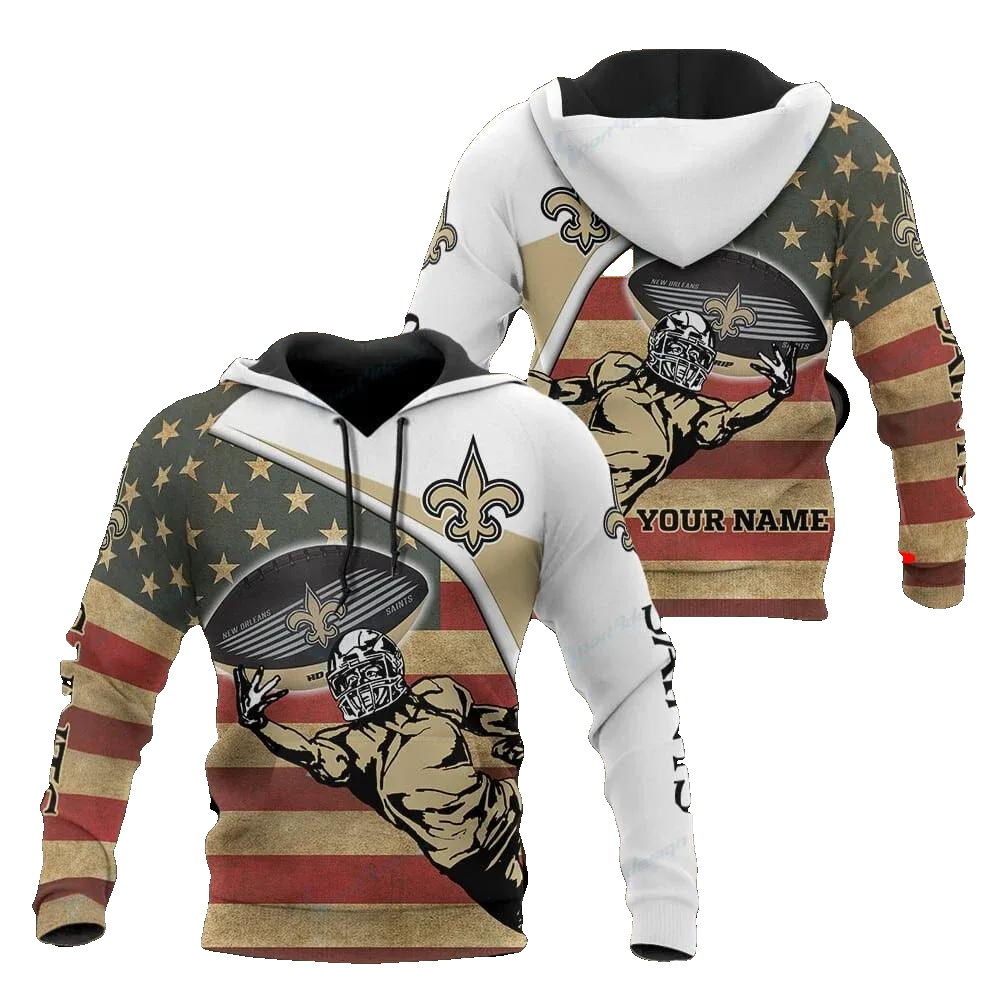New Orleans Saints American Flag Personalized NFL 3D All Over Print Hoodie -Moonbestprint