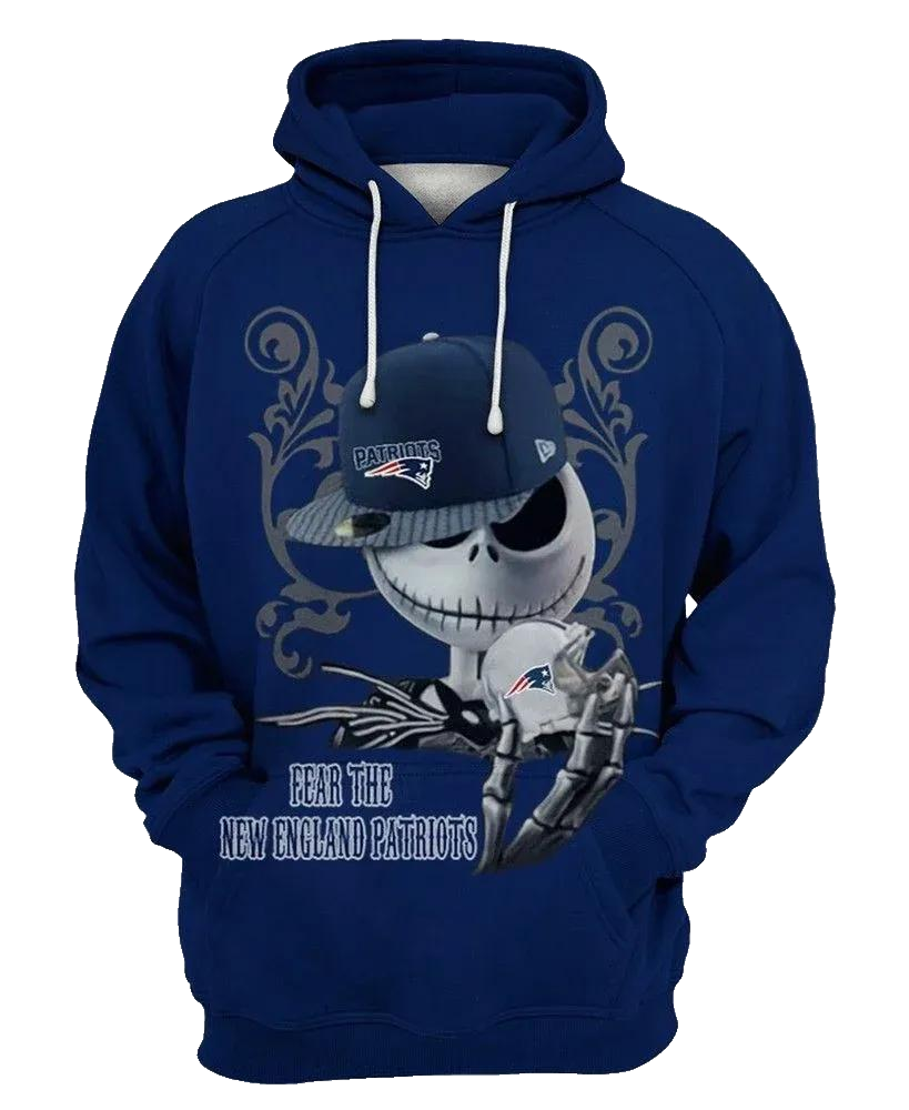 New England Patriots Jack Skellington NFL 3D All Over Print Hoodie -Moonbestprint