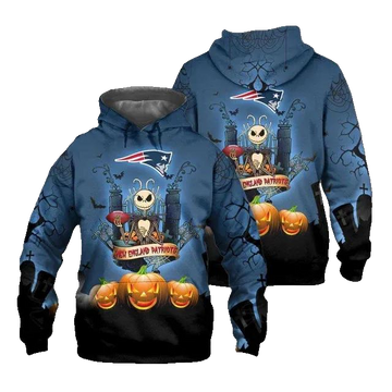 New England Patriots Halloween Skellington NFL 3D All Over Print Hoodie -Moonbestprint