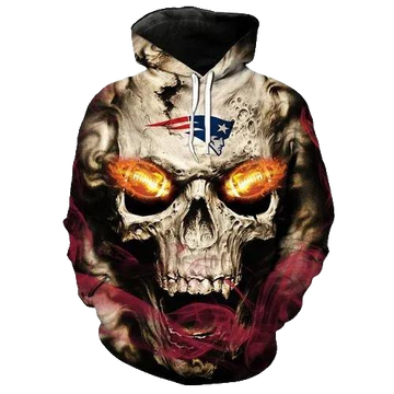 New England Patriots Fire In Skulls Eyes NFL 3D All Over Print Hoodie -Moonbestprint