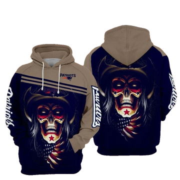 New England Patriots Cowboy Skull Style NFL 3D All Over Print Hoodie -Moonbestprint